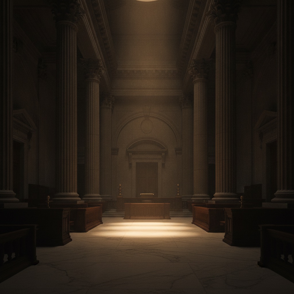 Interior de tribunal em sombra